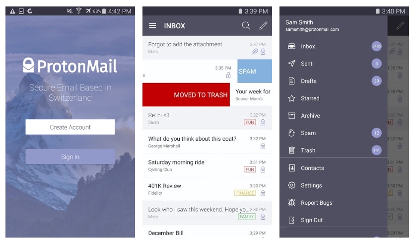 protonmail screenshots